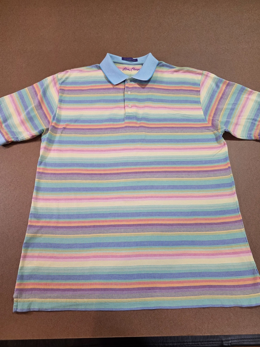 Alan Flusser Pastel Multi-Stripe Polo Size M Mercerized Cotton